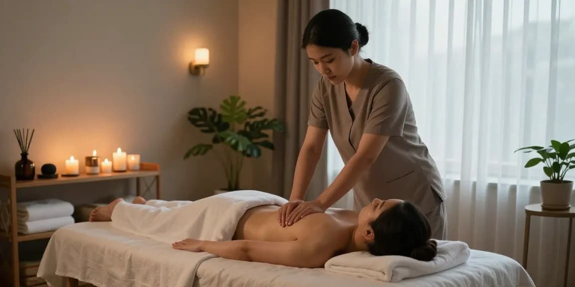 Relaxing 수유동출장안마 session with a therapist in a serene massage room.