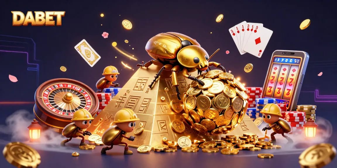 DABET elevates winnings through vibrant gambling elements in a dynamic casino scene.