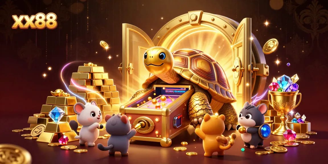 Engage with exciting games at xx88 featuring a golden tortoise pinball machine and dazzling treasures.