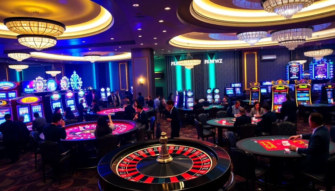 Thrilling gaming action at nhà cái 79king with players enjoying casino games and vibrant decor.