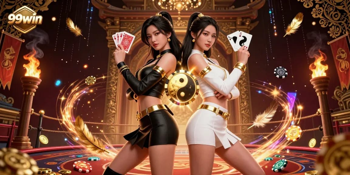 Engage in thrilling gameplay with 99win, featuring stunning Asian women in a dynamic casino scene.