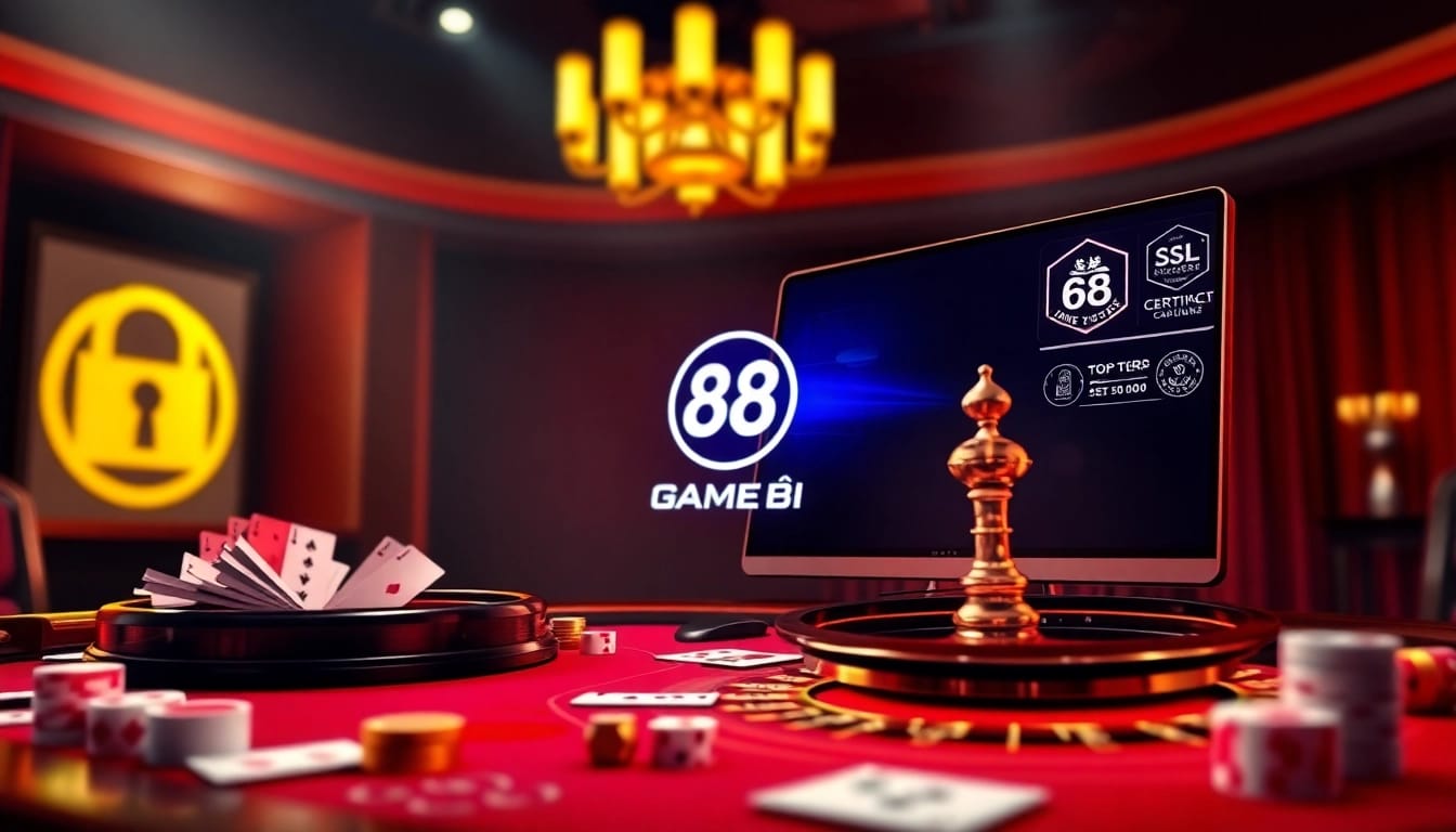 Experience the excitement of 68 Game Bài with a luxurious online gambling setup featuring casino tables and betting elements.