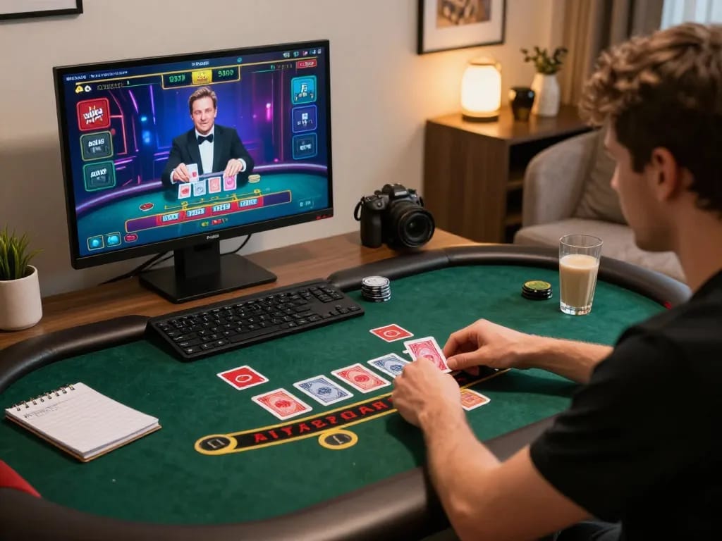 N188 players engaging in strategic gameplay during a live dealer blackjack session at home