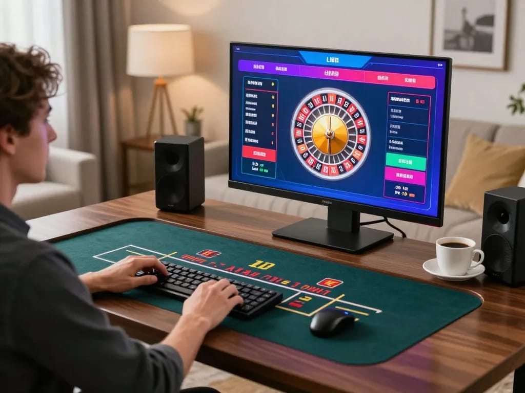 Player enjoying rr 88 live dealer roulette game on laptop, creating an engaging online gaming atmosphere