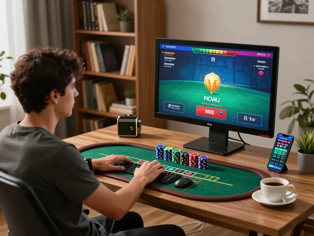 Engaging in live dealer games on a stylish computer setup with sunwin gaming features.