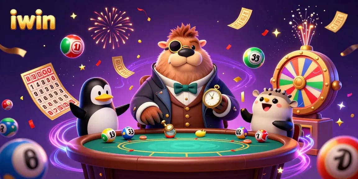 iwin showcases a jolly walrus playing poker underwater, surrounded by colorful gambling elements.