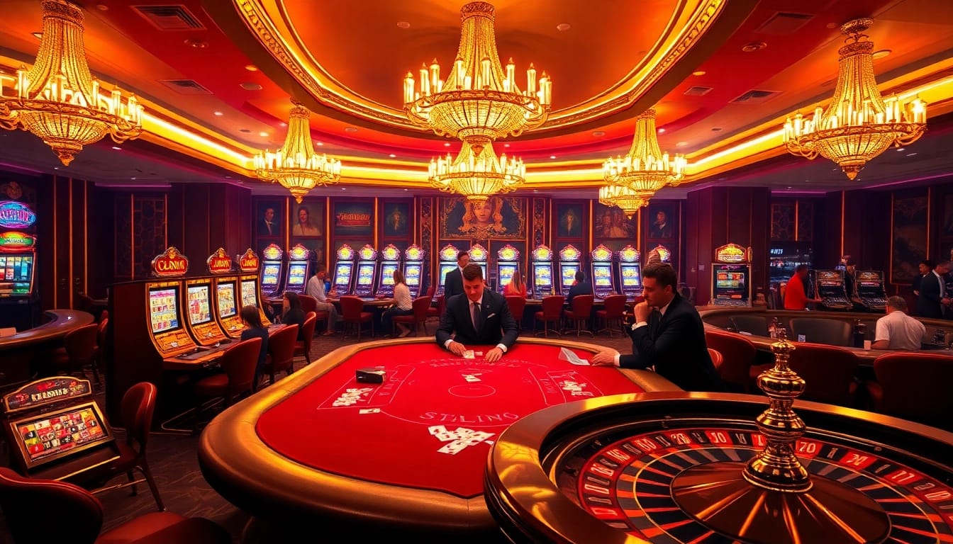 Engaging scene of players enjoying high-stakes poker at SCLUB88 casino, highlighting excitement and luxury.