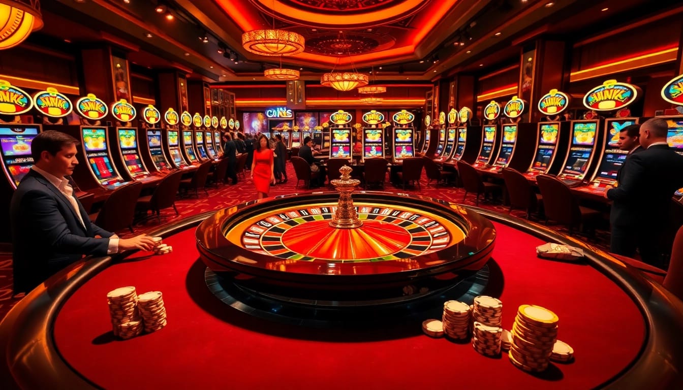 Players enjoying a luxurious casino experience at TT88 with roulette and slot machines.