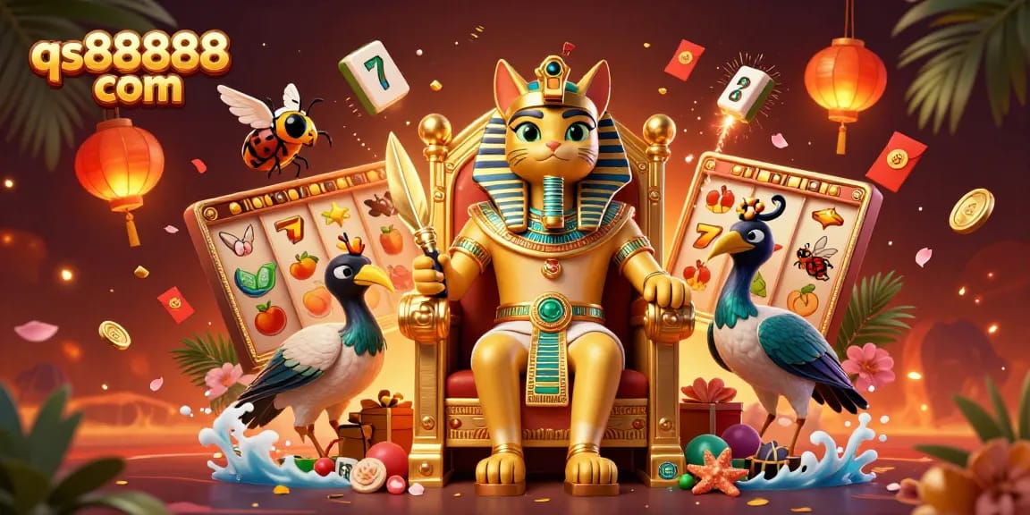 Spin for huge wins at qs888888 com with vibrant casino-themed illustration featuring golden reels and lucky icons.