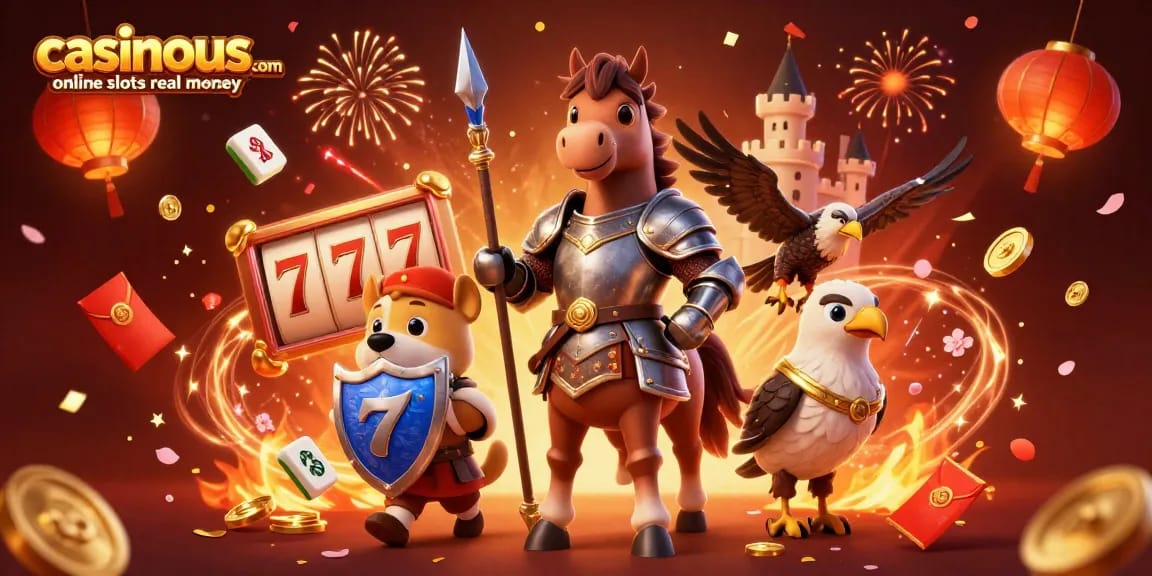 Experience excitement with casinous.com online slots real money in a vibrant 3D casino scene.