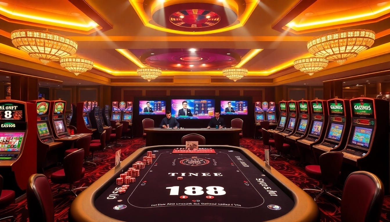 Experience thrilling gameplay at TR88 with luxurious casino elements like poker chips and slot machines.