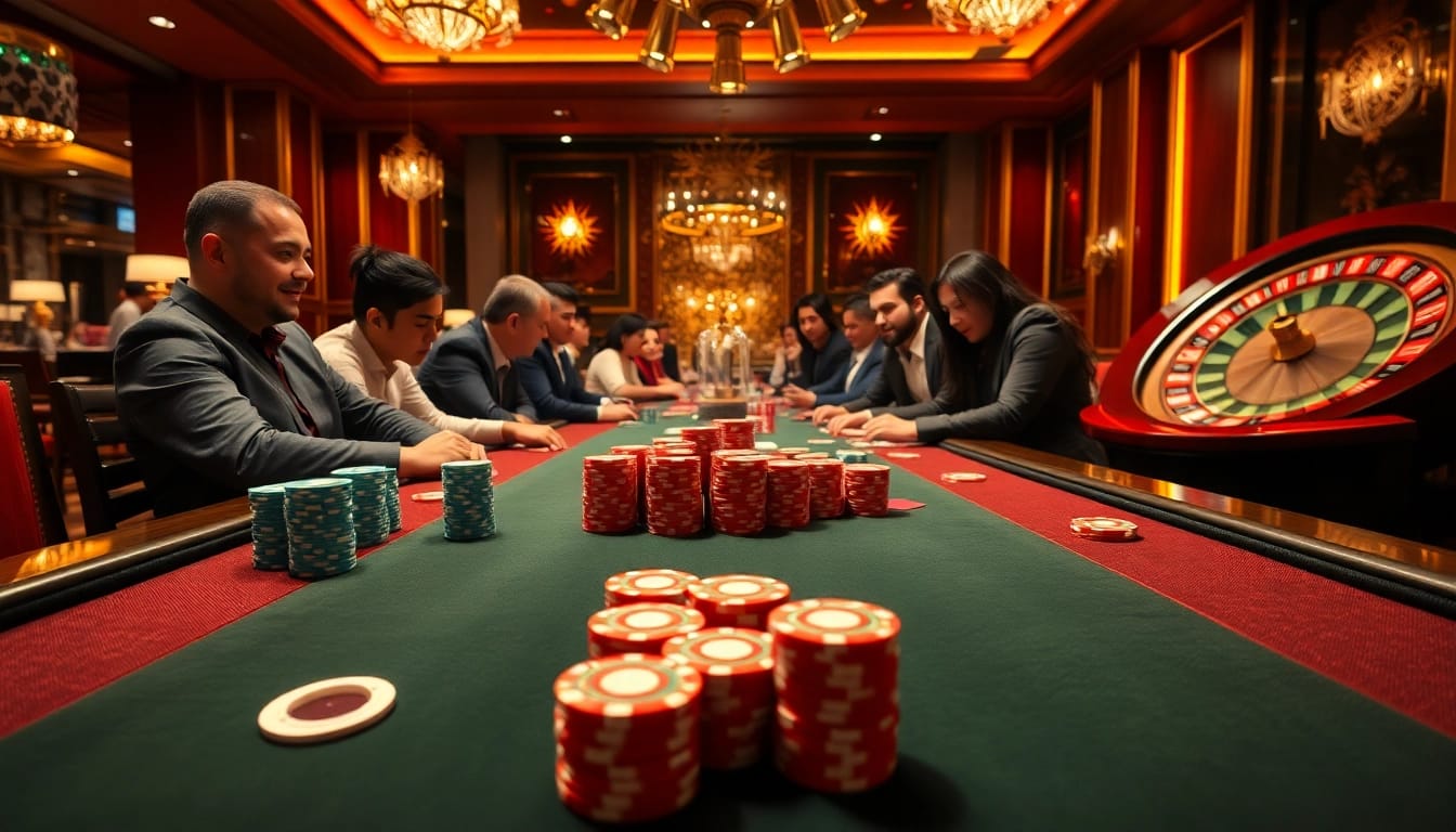 Experience high-stakes poker action at https://99okwin.live with colorful chips and cards on a vibrant table.
