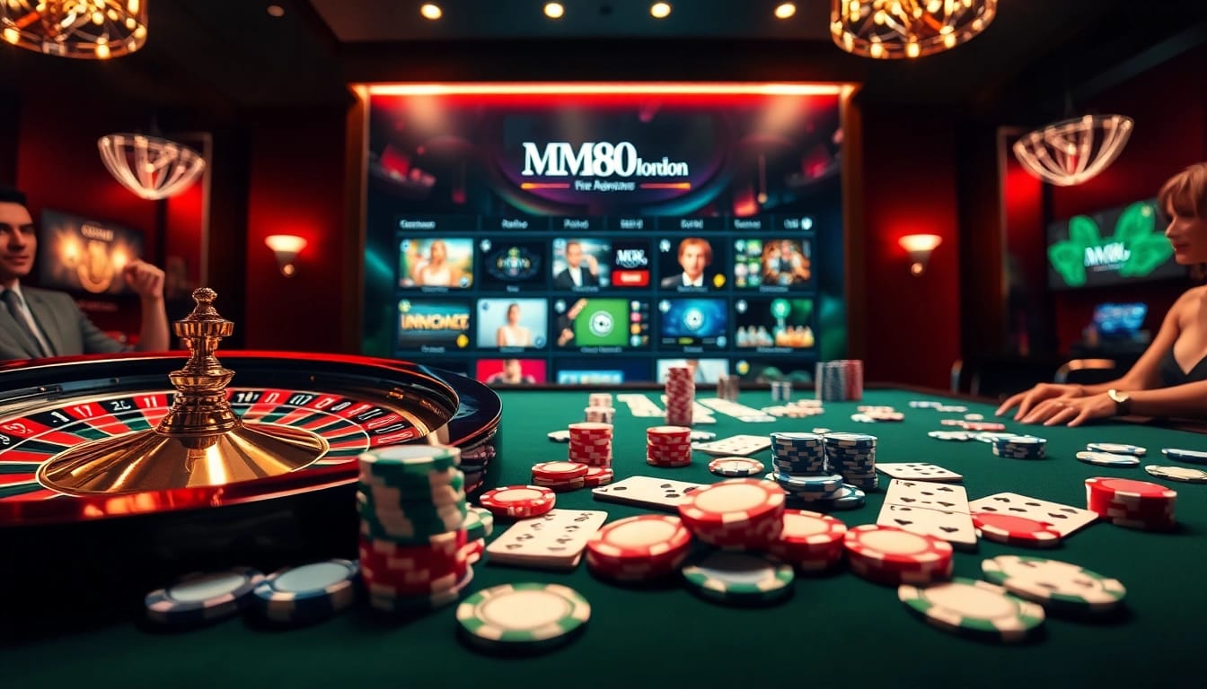 Experience the excitement of MM88.london with vibrant roulette wheels and colorful poker chips.