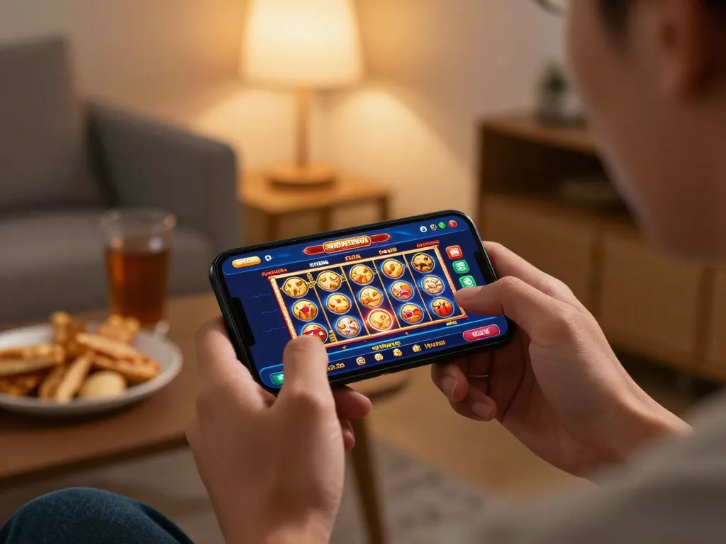 Engaging user playing on a smartphone with the cổng game đổi thưởng interface displayed, showcasing mobile gambling.