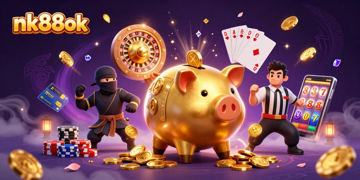 Experience thrilling wins with nk88ok's exciting slots, vibrant colors, and rich gambling elements.