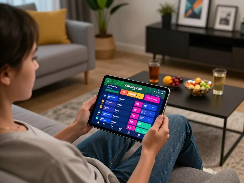 bettor using net88 app on tablet for live sports betting in a cozy home