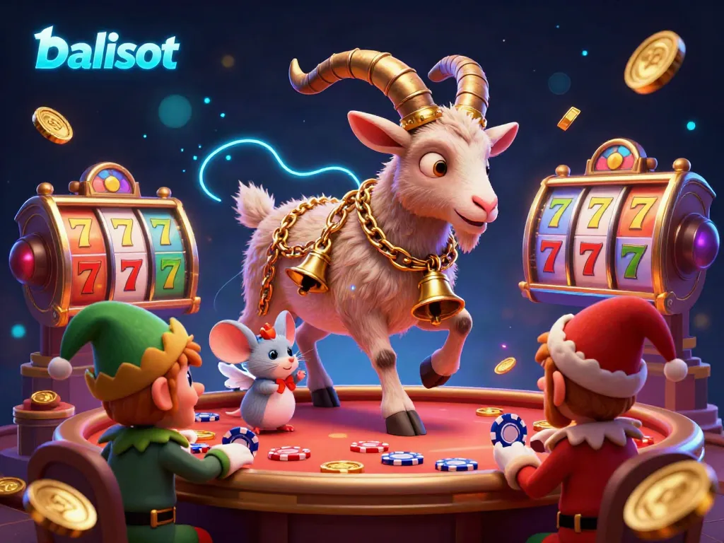 Engage with the thrill of Daftar balisot in a vibrant holiday-horror casino scene filled with colorful characters and action.