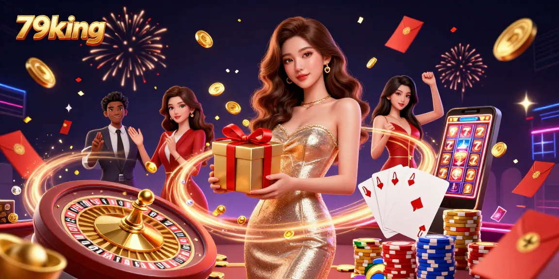 Experience winning moments with 79king in a festive Lunar New Year casino illustration.