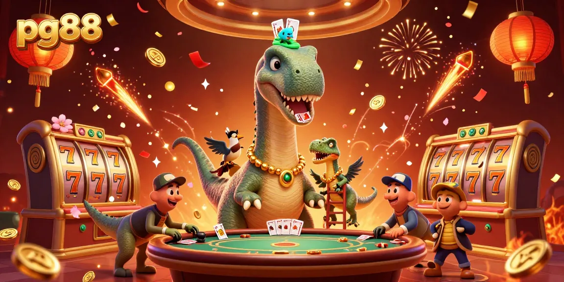 Experience thrilling gameplay with pg88's captivating casino illustration showcasing vibrant characters and slot games.