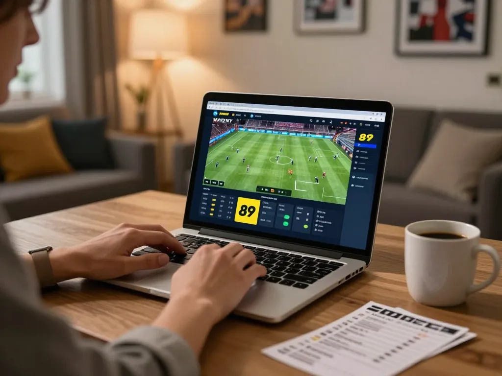 Engaging online sports betting scene with 89 bet interface on laptop, highlighting strategic play.