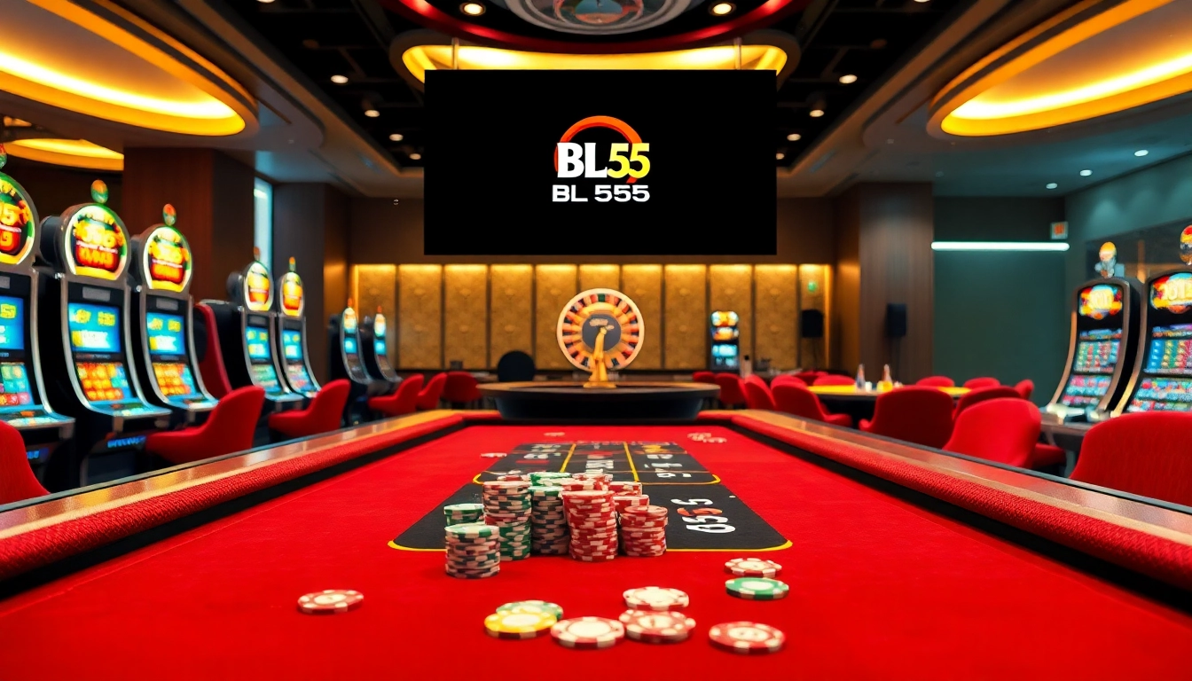 Engage in high-stakes gaming action featuring BL555 poker chips, exciting roulette wheels, and vibrant slot machines.