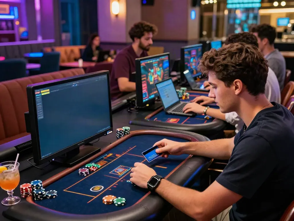 Exciting credit card casinos gaming scene with players and vibrant atmosphere.