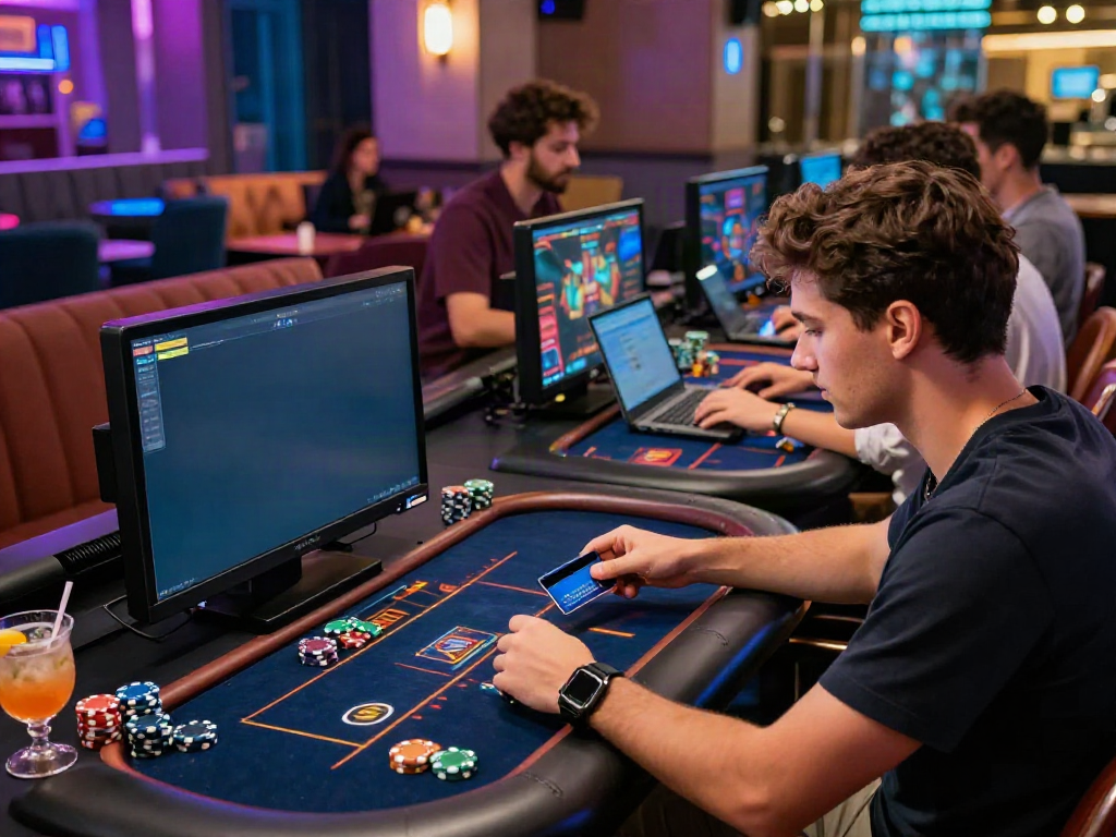 Exciting credit card casinos gaming scene with players and vibrant atmosphere.