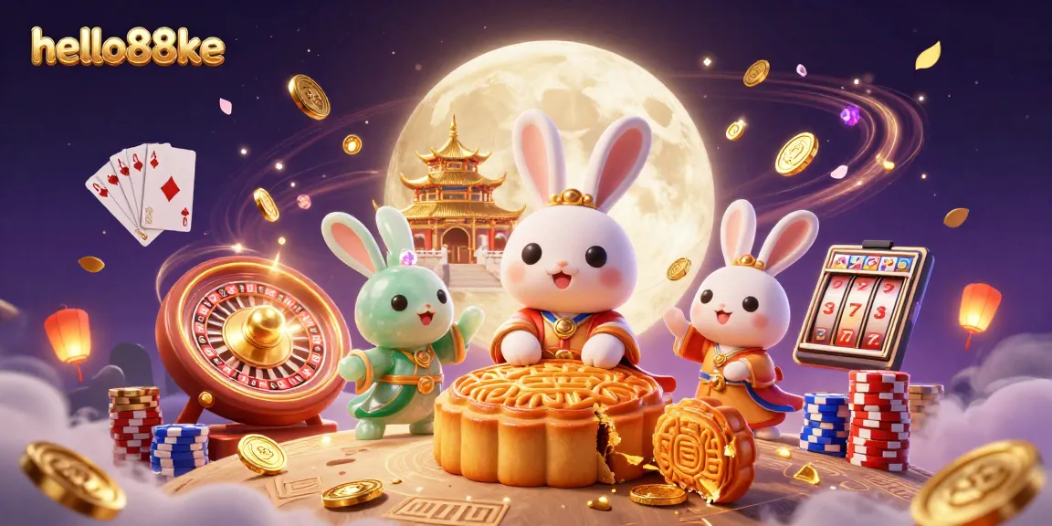Engage in thrilling games at hello88ke with a lively moon rabbit and glittering casino elements.