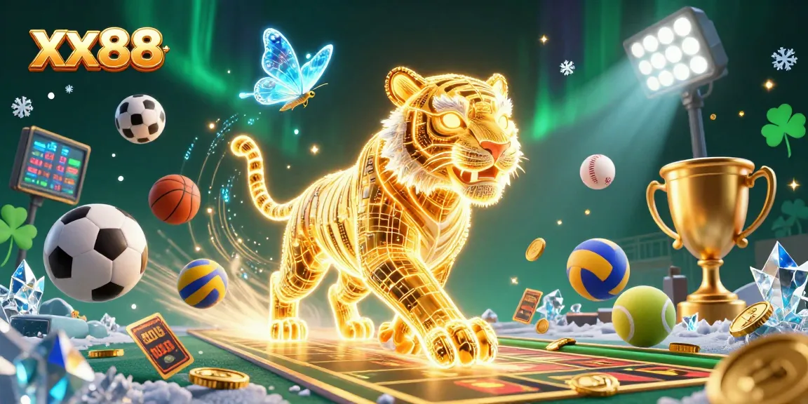 Experience thrilling games at xx88 in a vibrant digital casino landscape with neon elements.