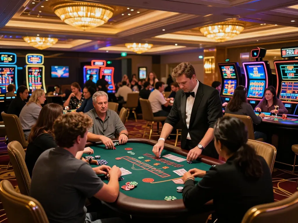 Players enjoying high-stakes blackjack game at AX 88 casino, vibrant atmosphere with colorful engaging gaming.