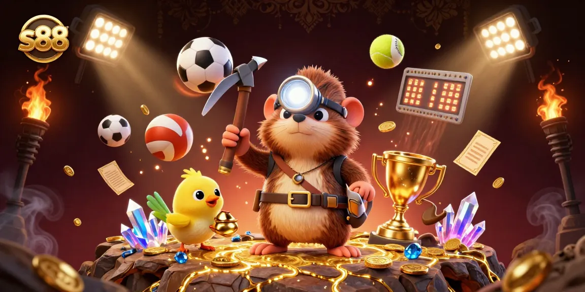 Experience the thrill of s88 gaming with a treasure hunter mole in a vibrant, gold-filled casino adventure.
