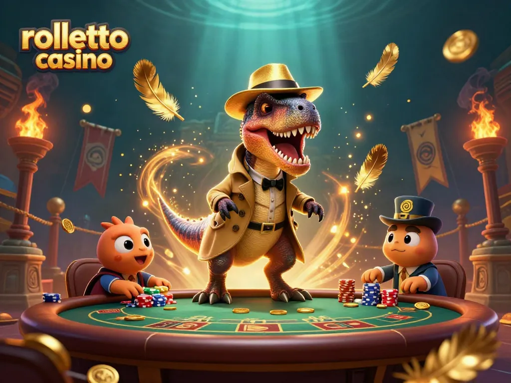 Experience a lively rolletto casino scene with vibrant characters and dynamic casino elements.