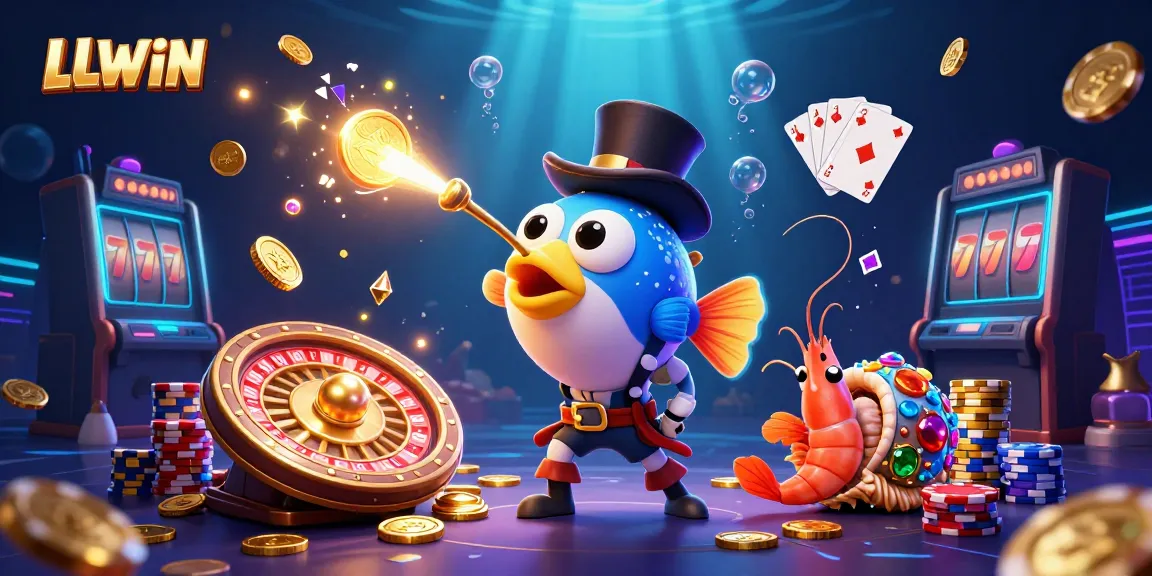 Experience excitement with LLWIN's underwater casino adventure featuring a top-hat anglerfish and treasure-filled sea snail.