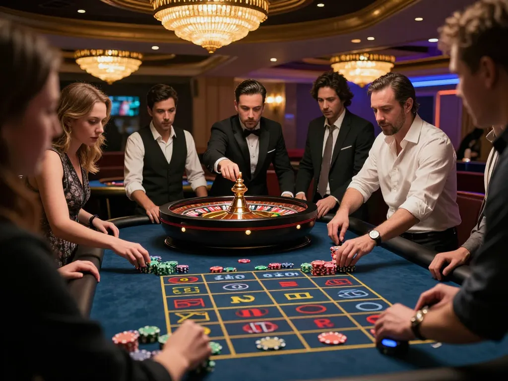 Players enjoying roulette action at KJC casino, showcasing excitement and immersive gaming