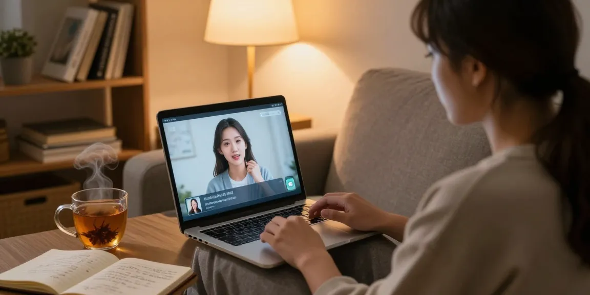 Engaging in a sex chat ai conversation in a cozy home atmosphere, showcasing the blend of technology and emotional connection.