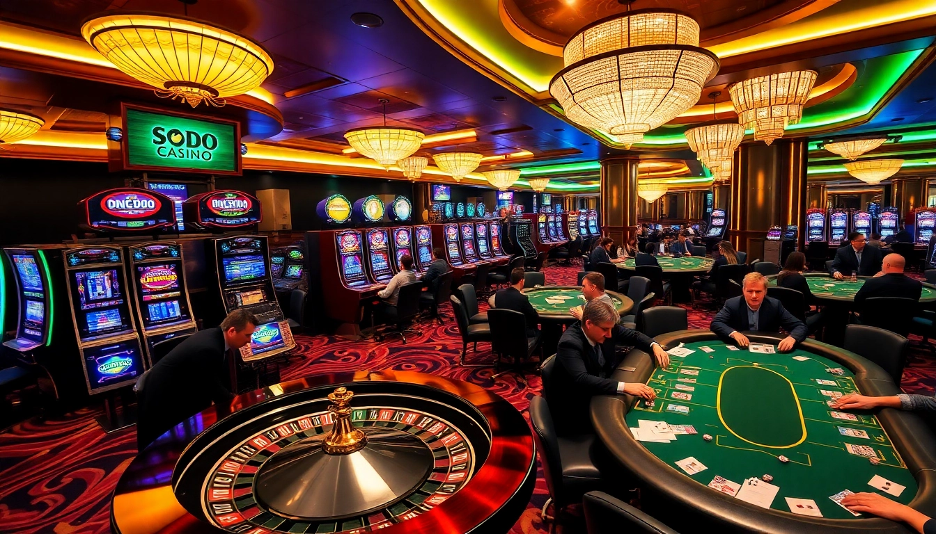 Experience the thrill of betting at SODO CASINO with vibrant slot machines and poker tables.