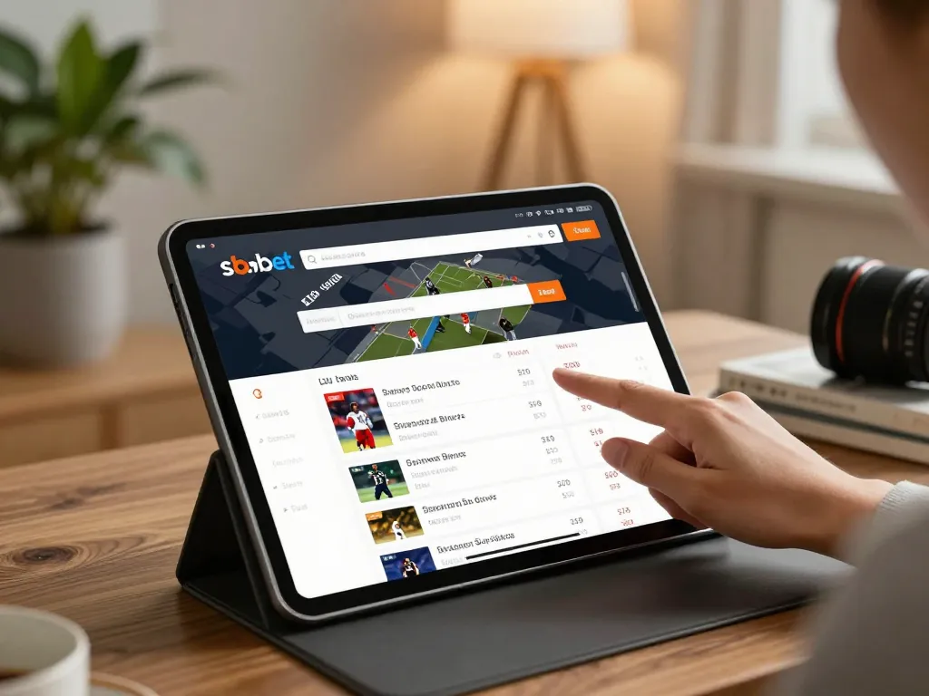 Engaging online betting experience with sbobet displayed on a tablet in a cozy home setting.