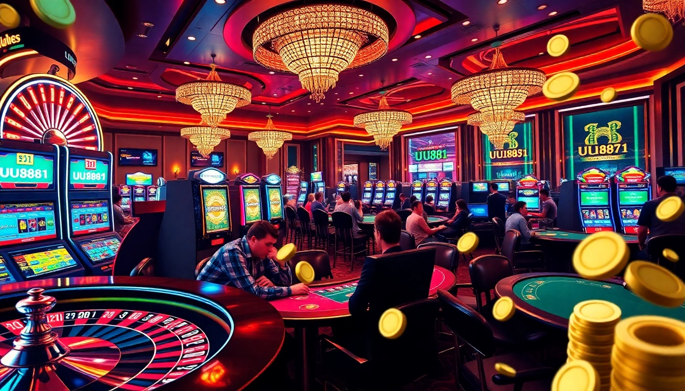 UU881 poker chips cascading in a vibrant online casino environment filled with excitement.