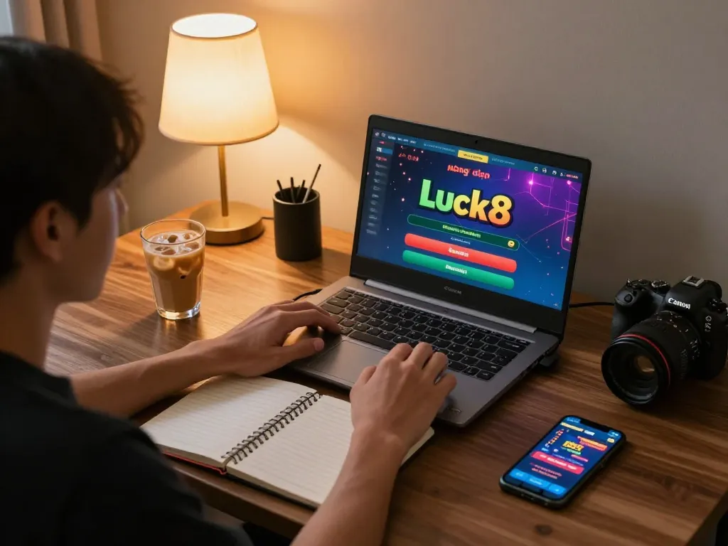 Engaging in luck8 đăng nhập while playing online casino games in a cozy home setting
