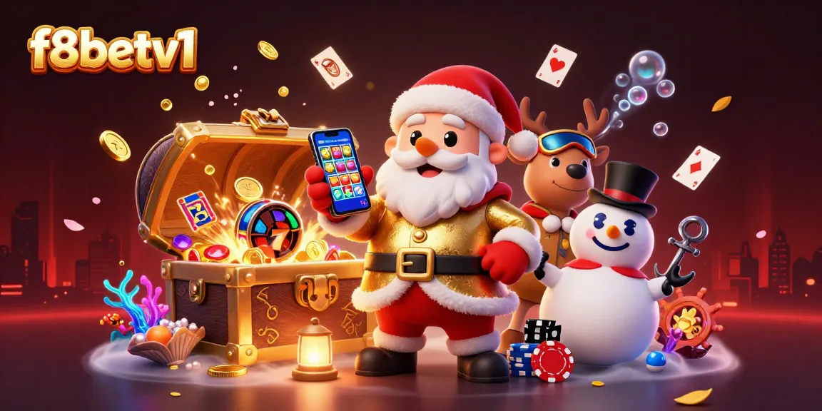 Win big with f8betv1's fun casino scene featuring Santa, reindeer, and snowman!