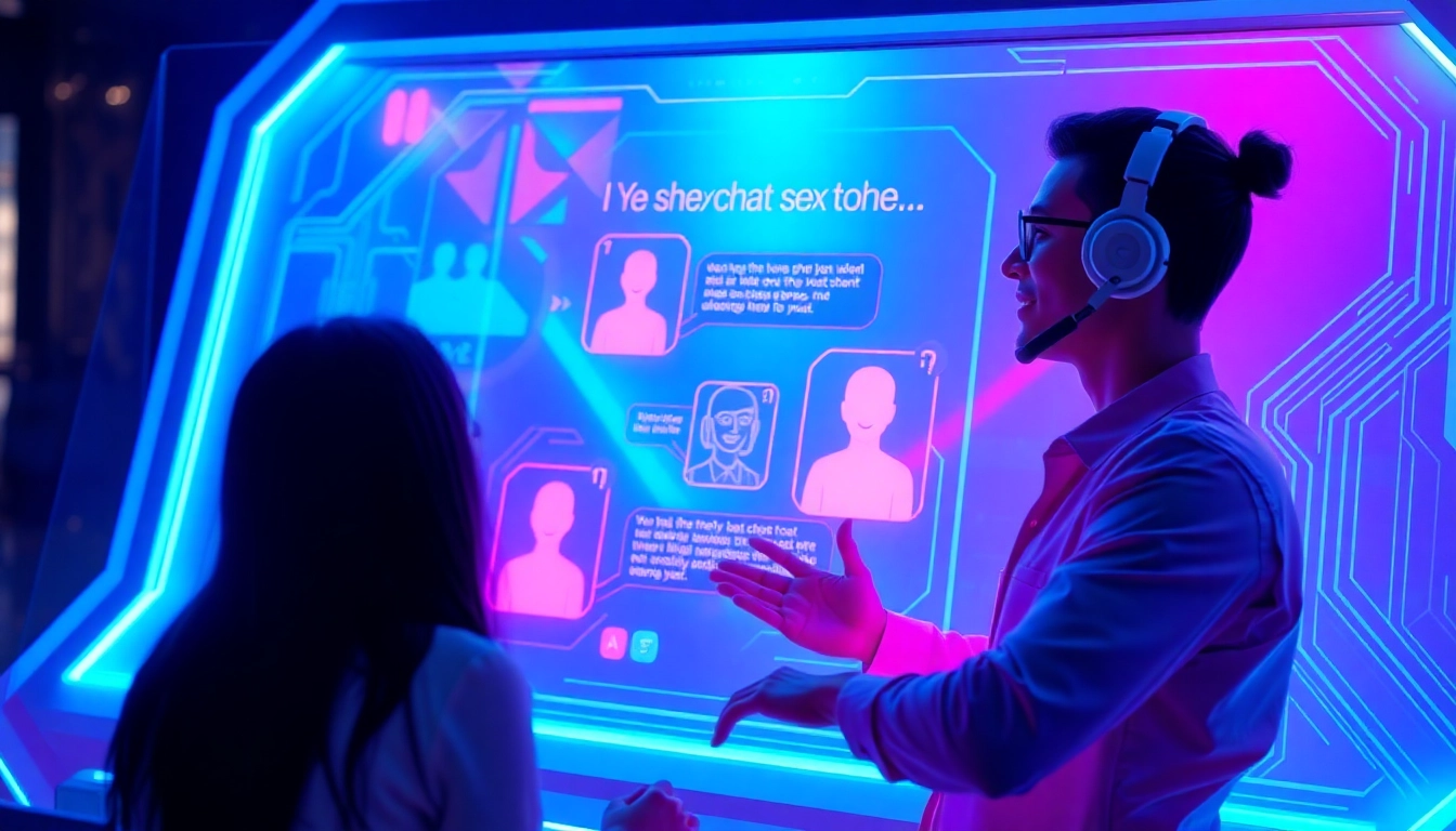 Engaging virtual environment showcasing sex chat AI with a friendly avatar and interactive digital interface.