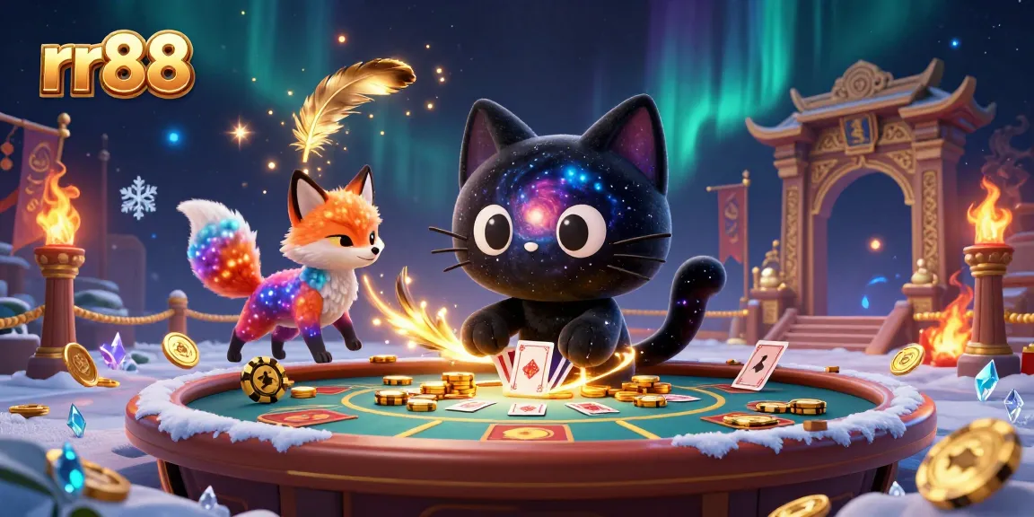 Experience the captivating world of rr88 with a cosmic casino scene full of gaming elements and vibrant characters.
