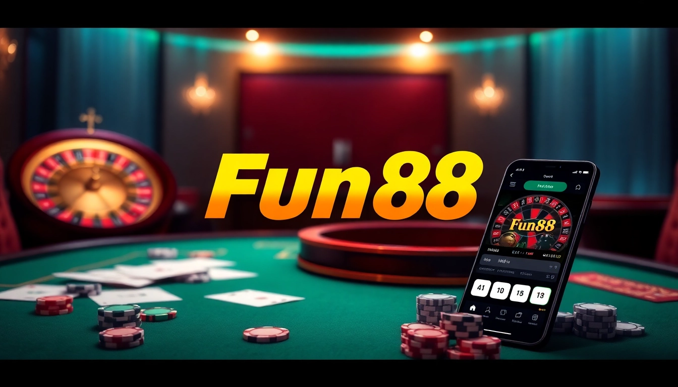 Experience the thrill of Fun88 with an elegant online casino setup showcasing exciting gambling elements.