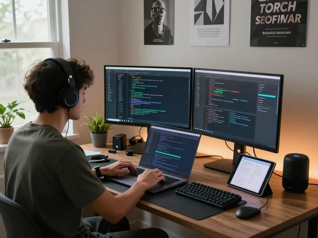 MoltBot AI in action at a modern workspace, showcasing coding and automation tools for enhanced productivity.