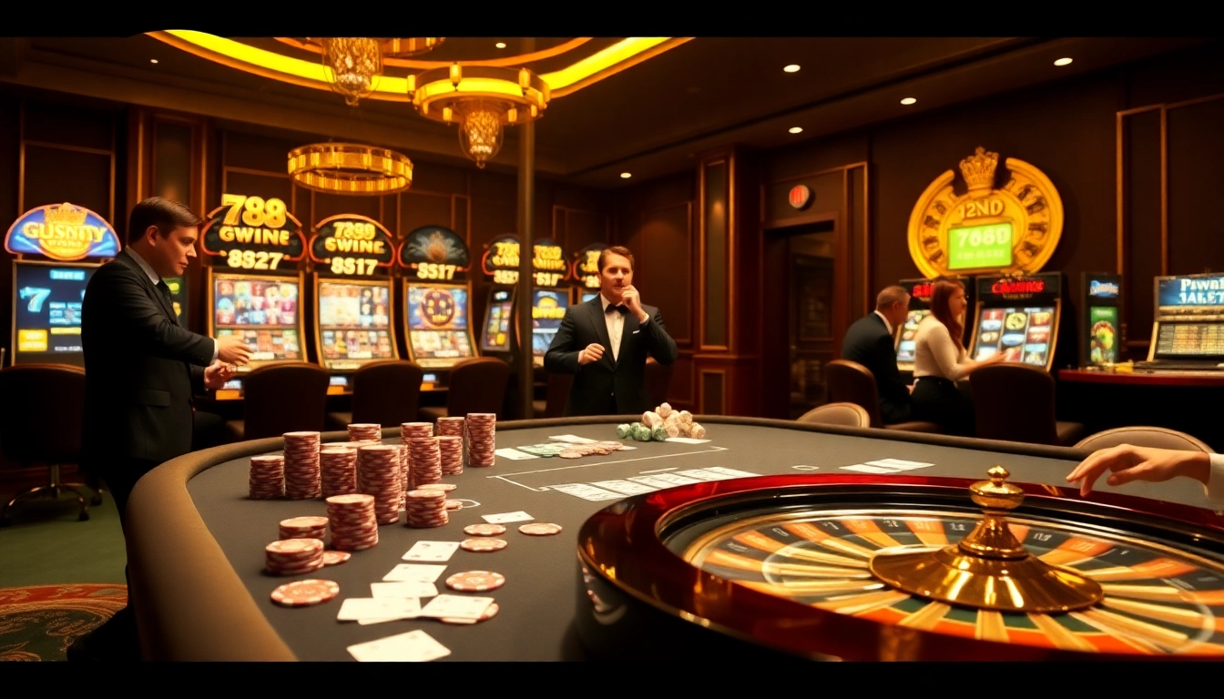 Experience the thrill of 789 win with a vibrant casino scene featuring poker chips and roulette.