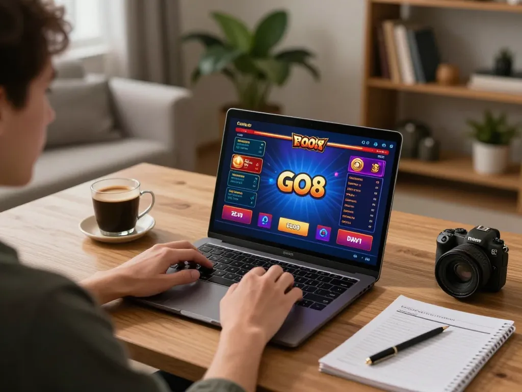 Engaging in GO8 online casino gaming with strategy notes and a cozy setting.
