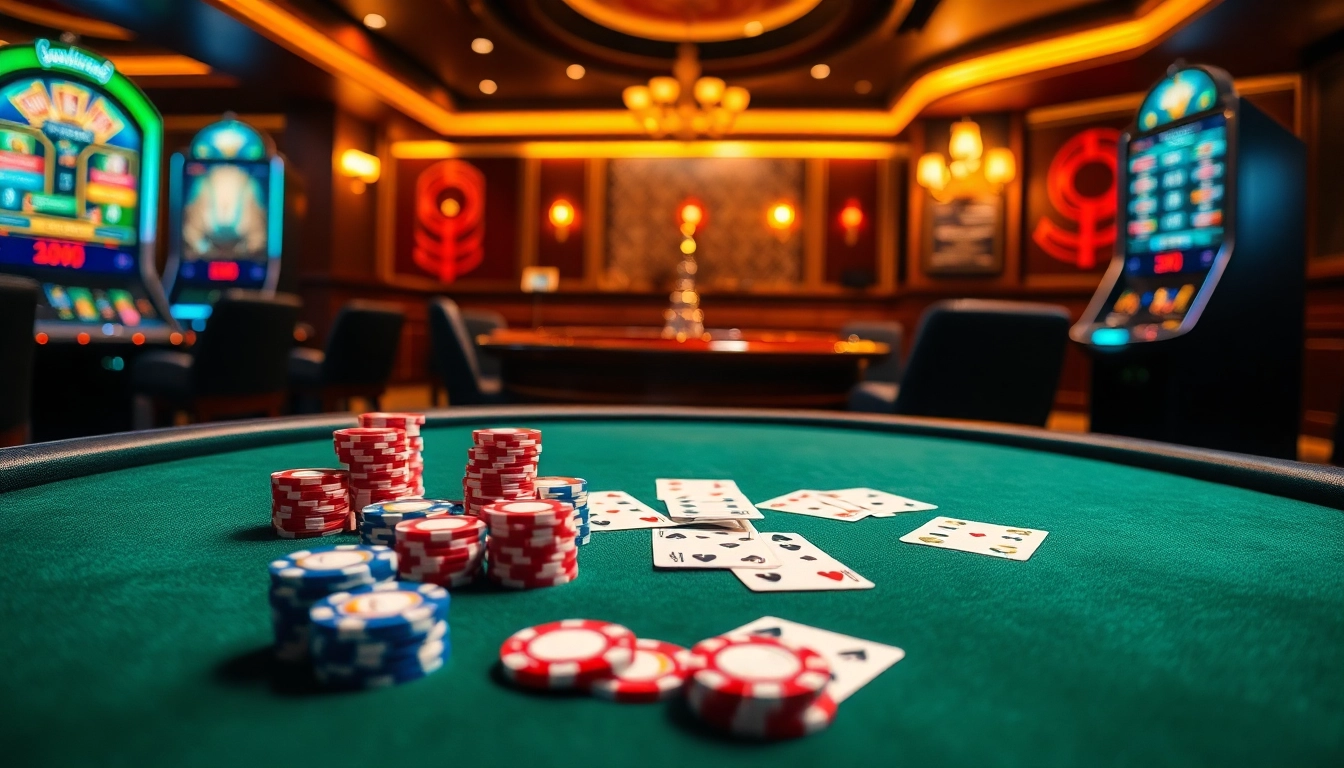 Experience luxury gaming at https://xx88.boats/ with a vibrant casino scene featuring poker tables and roulette wheels.