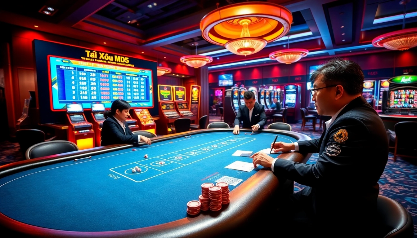 Tài Xỉu MD5 gaming action captured with players placing bets at a lively casino table.