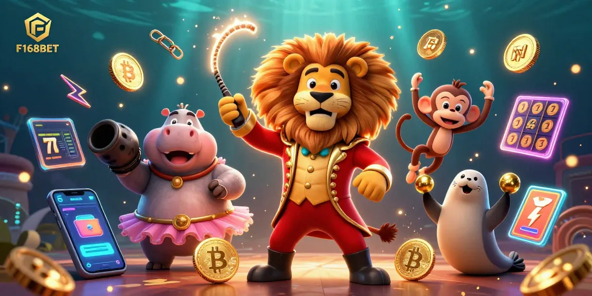 F168BET showcases a dynamic casino scene with vibrant characters and exciting gaming elements.