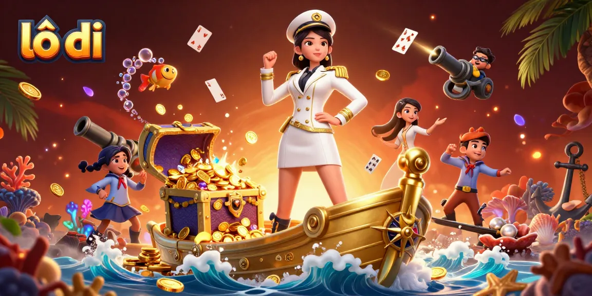 Experience thrilling lô đề action with an elegant Asian woman leading the way amidst golden waves and treasure.